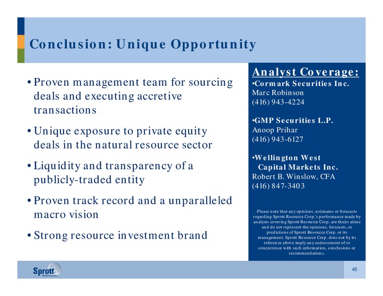 ANALYST LUNCH – Sprott Resources Corporation – slide 44