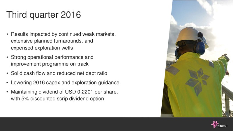 Q3 2016 Results – Statoil – slide 2