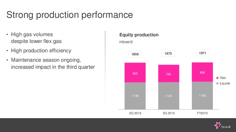 Q2 2016 Earnings Presentation – Statoil – slide 5