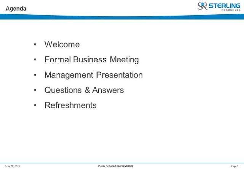 May 2015 Investor Presentation – Sterling Resources Ltd. – slide 2