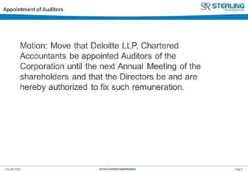 May 2015 Investor Presentation – Sterling Resources Ltd. – slide 9