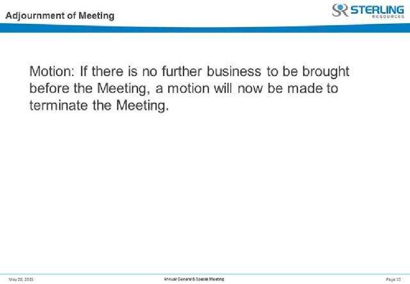 May 2015 Investor Presentation – Sterling Resources Ltd. – slide 11
