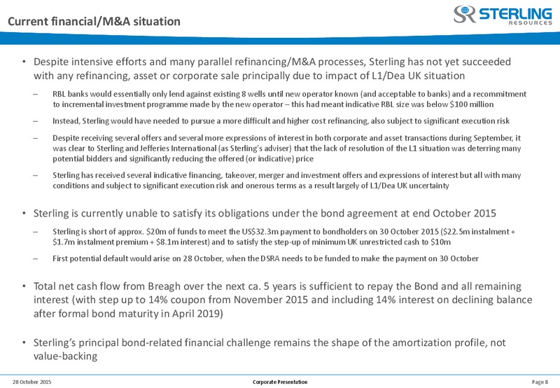 Corporate update to Bondholders – Sterling Resources Ltd. – slide 8