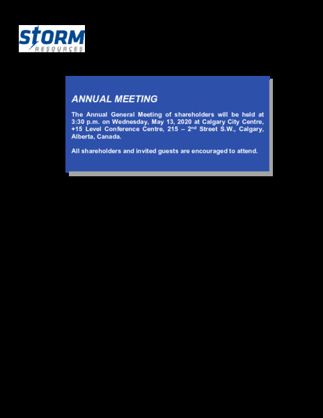 2019 Year End Report – Storm Resources Ltd. – slide 2