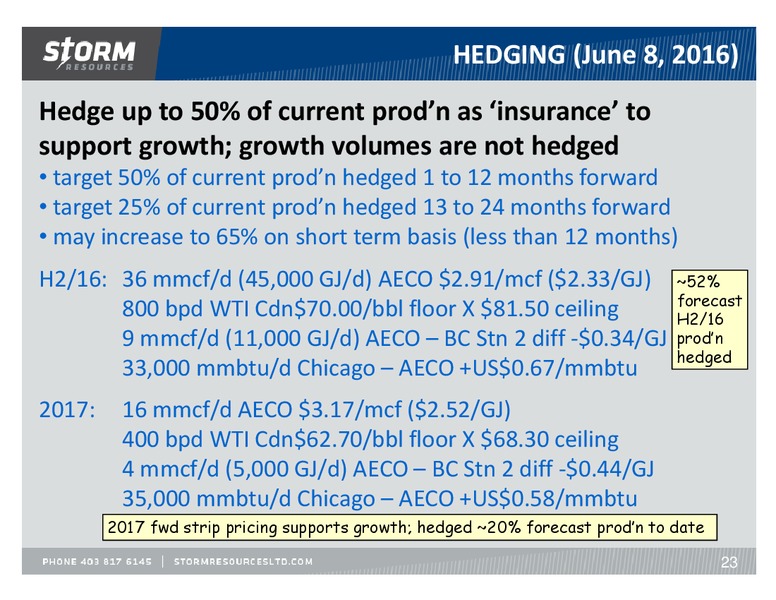 August 2016 Update – Storm Resources Ltd. – slide 23