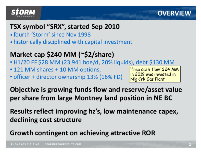 September 2020 Update – Storm Resources Ltd. – slide 2