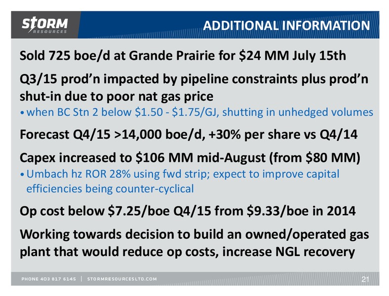 October 2015 Investor Presentation – Storm Resources Ltd. – slide 21