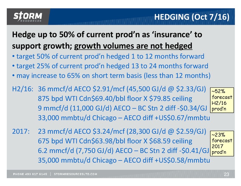 October 2016 Update – Storm Resources Ltd. – slide 23