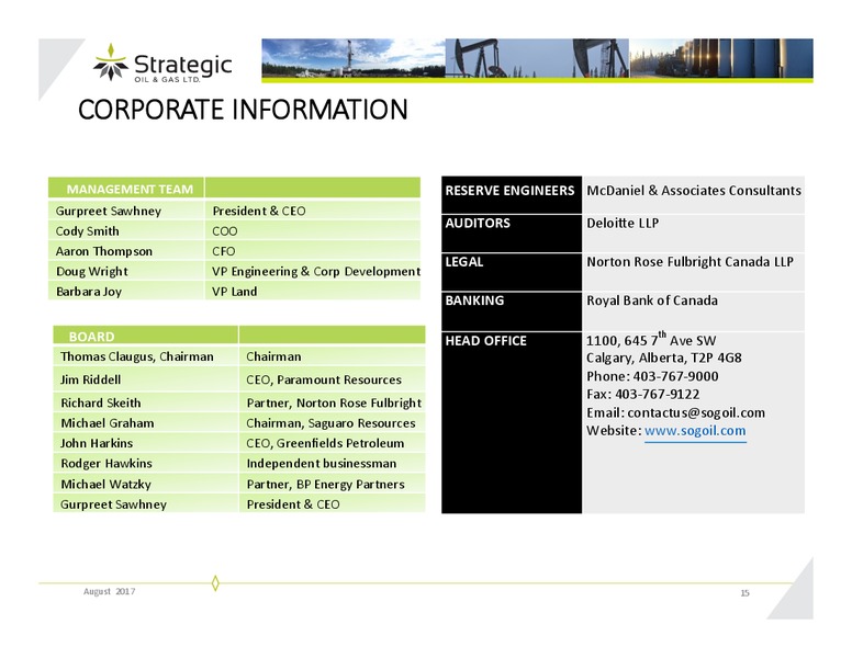 August 2017 Corporate Presentation – Strategic Oil & Gas Ltd. – slide 14