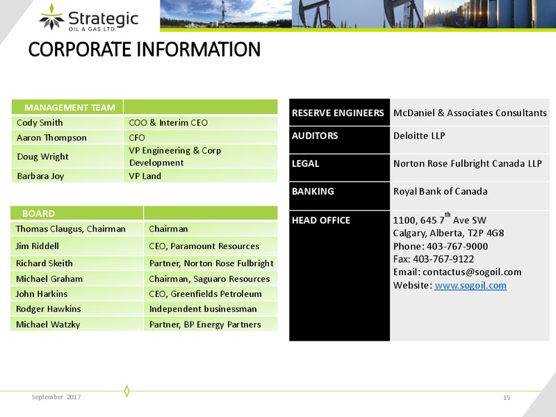 September 2017 Corporate Presentation – Strategic Oil & Gas Ltd. – slide 14