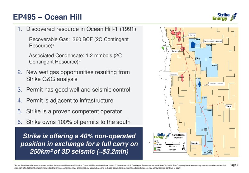 PESA Deal Day Presentation Ocean Hill – Strike Energy Ltd – slide 2