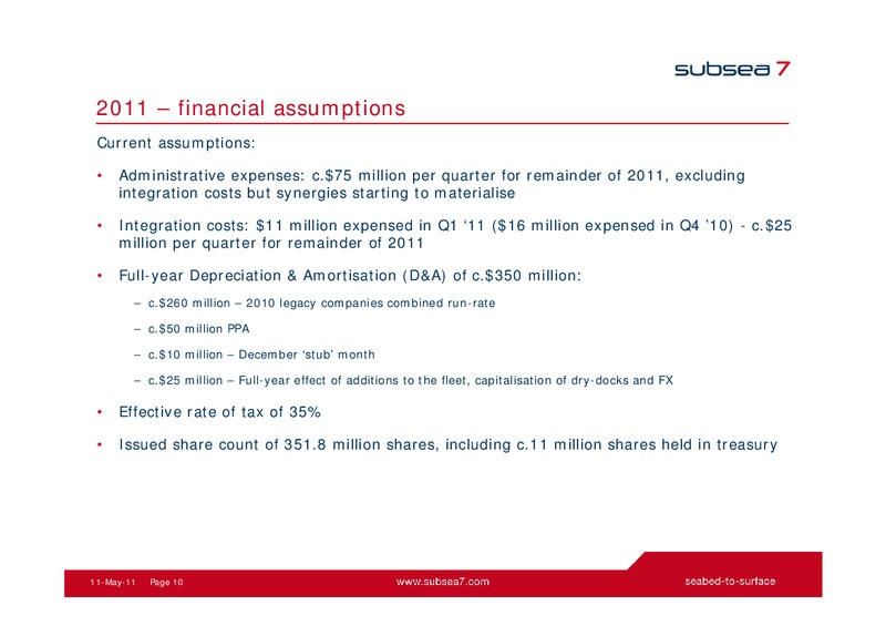 Q1 2011 EARNINGS CALL – Subsea 7 Sa – slide 9
