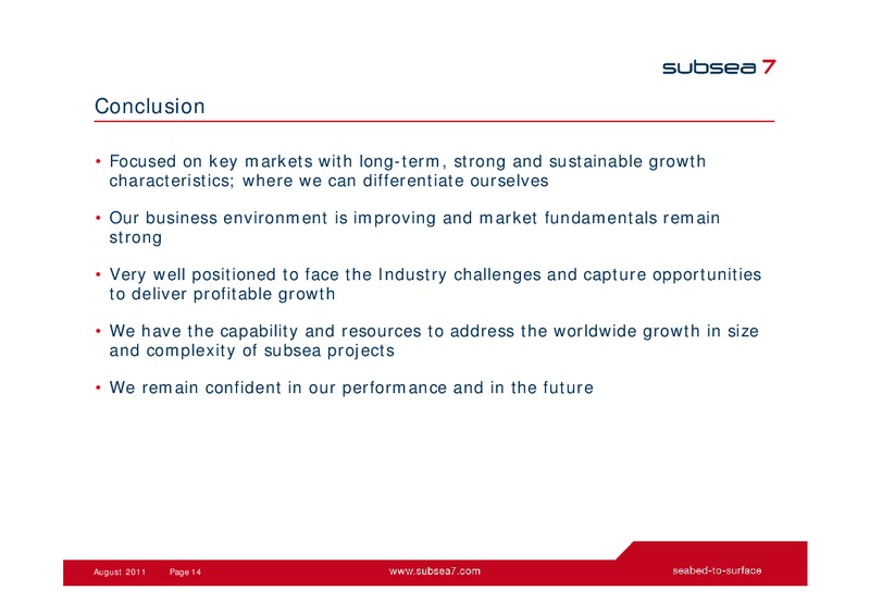 PARETO OIL AND OFFSHORE CONFERENCE – Subsea 7 Sa – slide 13