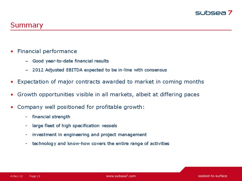 PARETO CONFERENCE – Subsea 7 Sa – slide 11