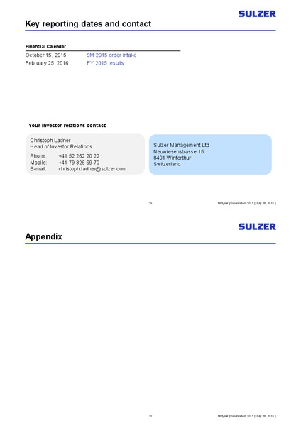 Investor Presentation – Sulzer – slide 15