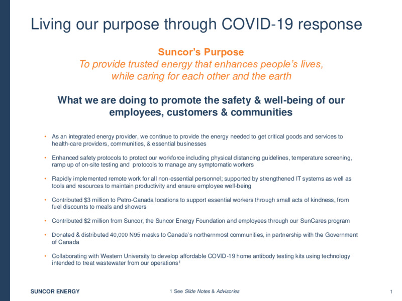 1Q 2020 Earnings Presentation – Suncor Energy Inc. – slide 2