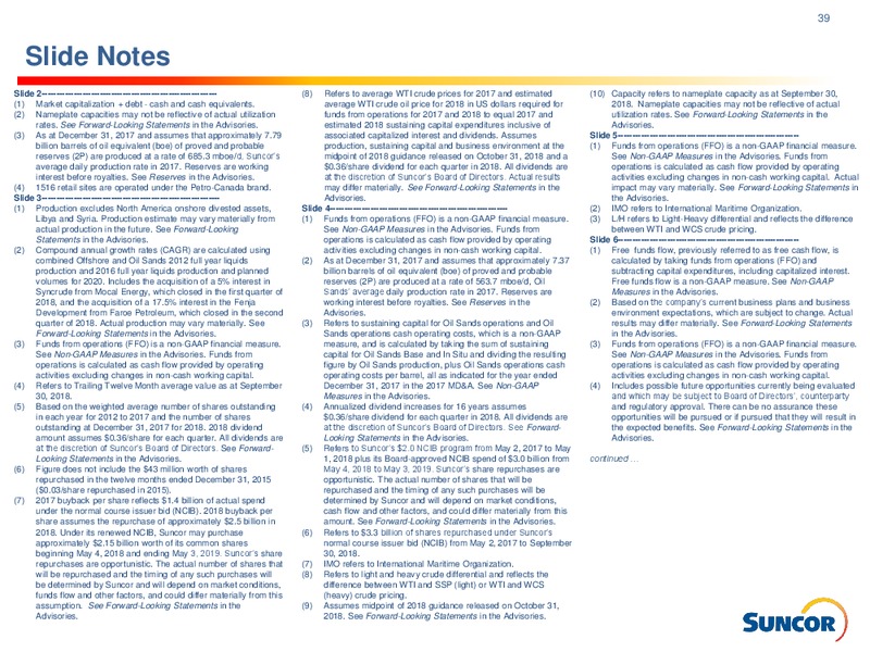 October 2018 Investor Presentation – Suncor Energy Inc. – slide 38