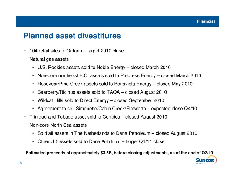 Q3 2010 EARNINGS CALL – Suncor Energy Inc. – slide 17