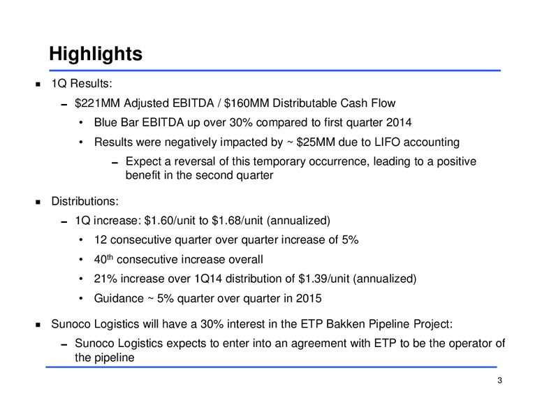 Q1 2015 Earnings Call – Sunoco Logistics Partners L.P. – slide 2