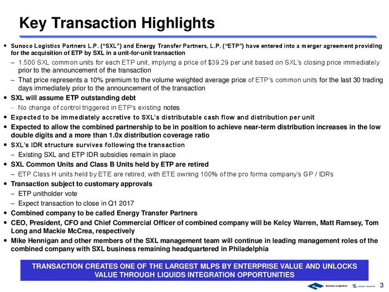 November 2016 Corporate Presentation – Sunoco Logistics Partners L.P. – slide 3