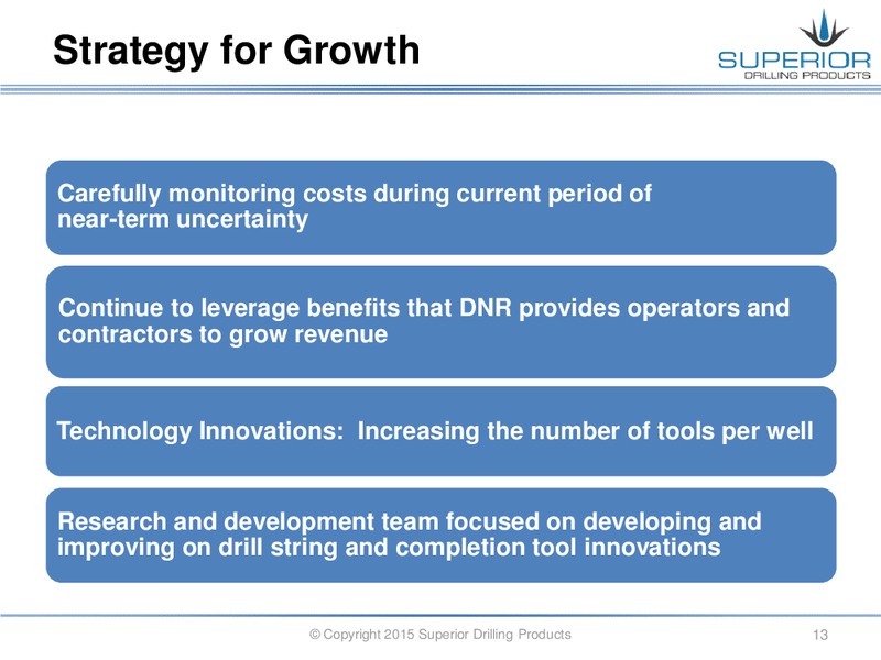 Q1 2015 CONFERENCE CALL – Superior Drilling Products – slide 12