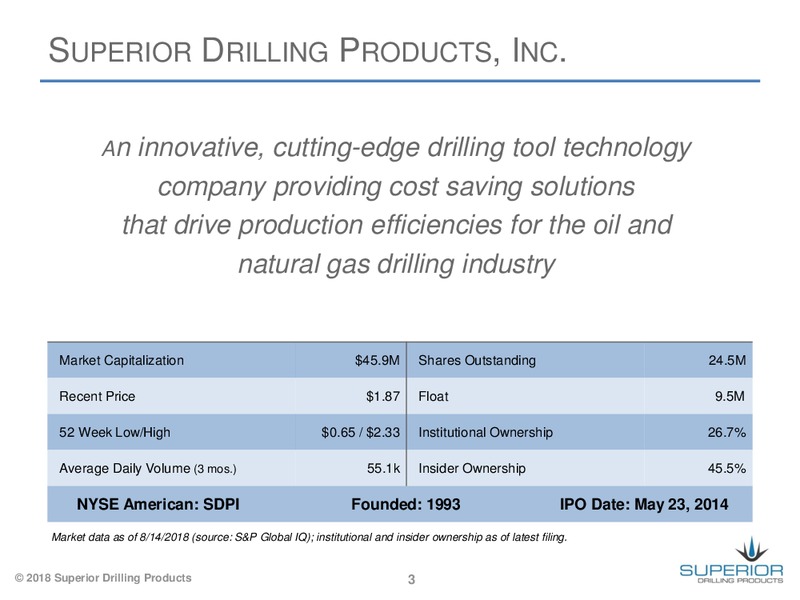 August 2018 Enercom Conference – Superior Drilling Products – slide 3