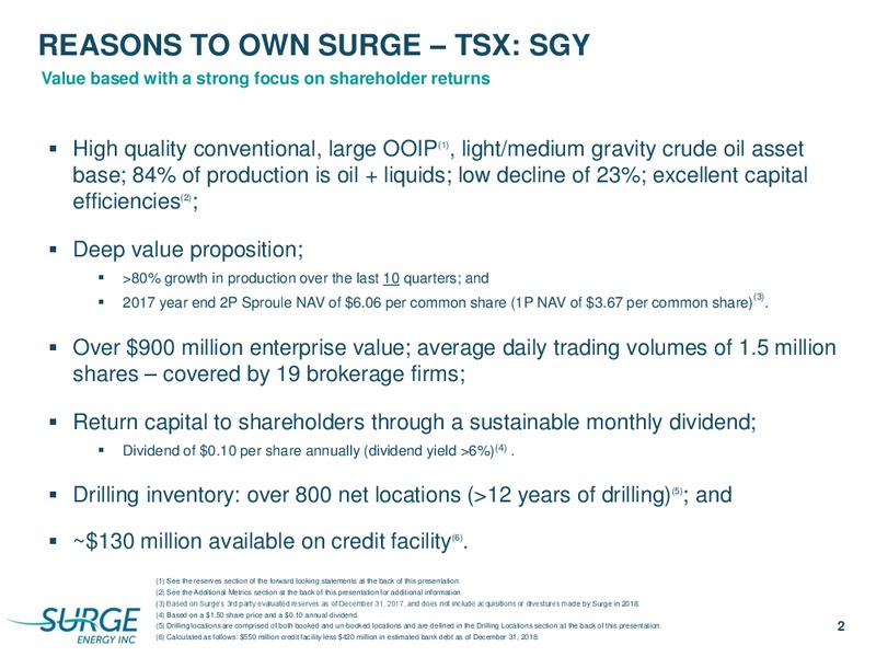 January 2019 Corporate Presentation – Surge Energy Inc – slide 2