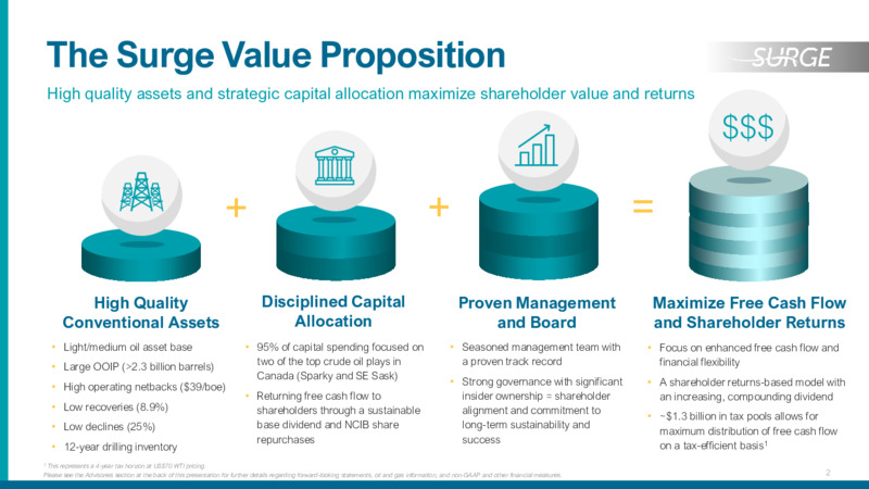 Premium Oil Assets Driving Free Cash Flow and Shareholder Returns Corporate Presentation – Surge Energy Inc – slide 2