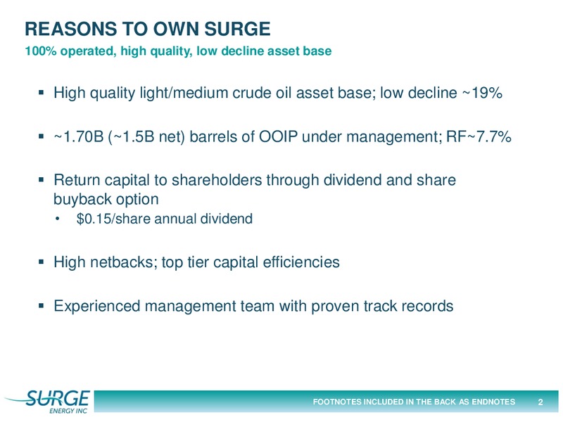 February 2016 Corporate Presentation – Surge Energy Inc – slide 2