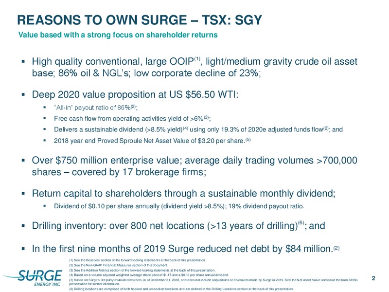 February 2020 Investor Presentation – Surge Energy Inc – slide 2