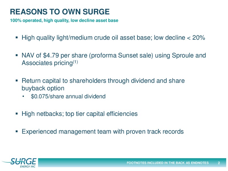 June 2016 Corporate Presentation – Surge Energy Inc – slide 2