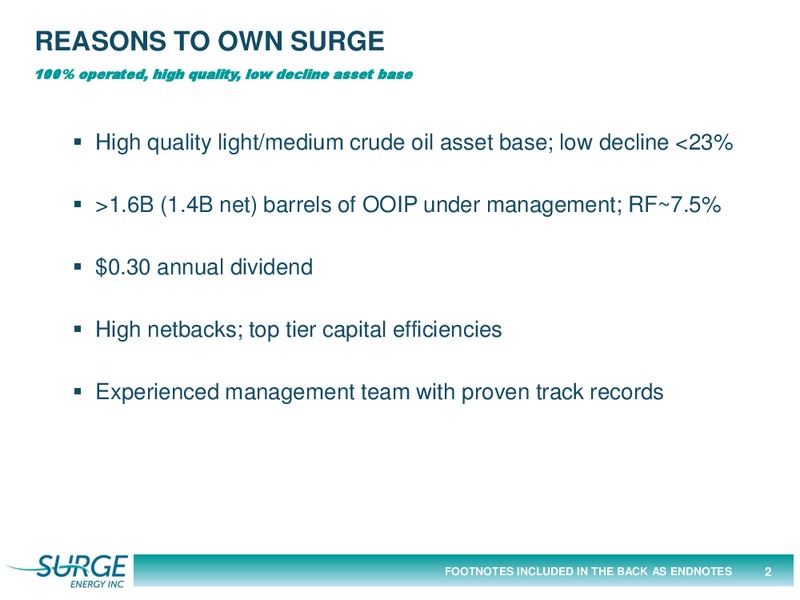 JUNE 2015 CORPORATE PRESENTATION – Surge Energy Inc – slide 2