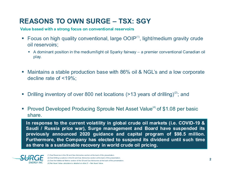 August 2020 Corporate Presentation – Surge Energy Inc – slide 2