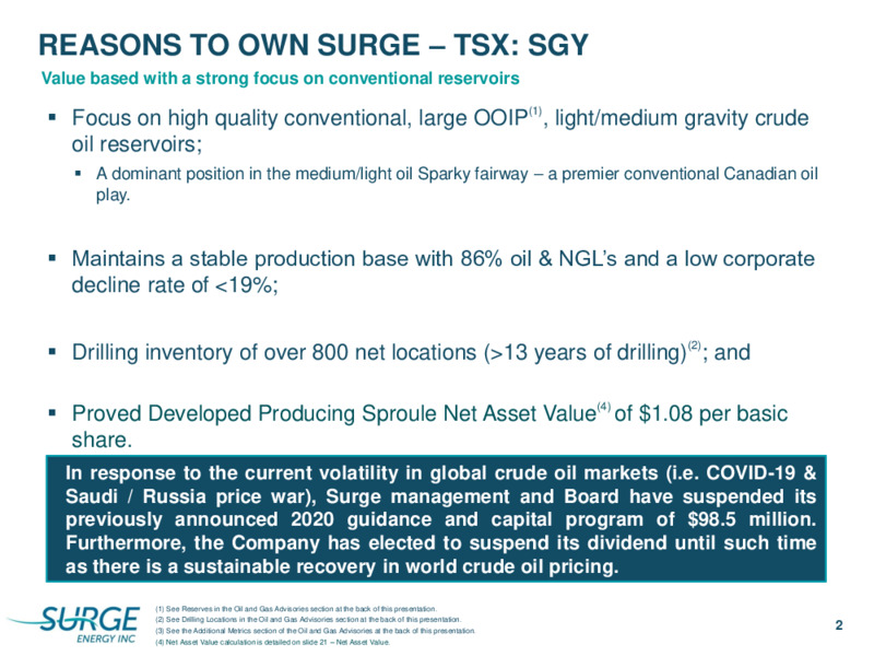 August 2020 Investor Presentation – Surge Energy Inc – slide 2