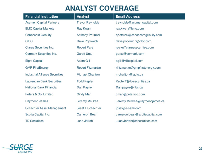 August 2020 Investor Presentation – Surge Energy Inc – slide 22