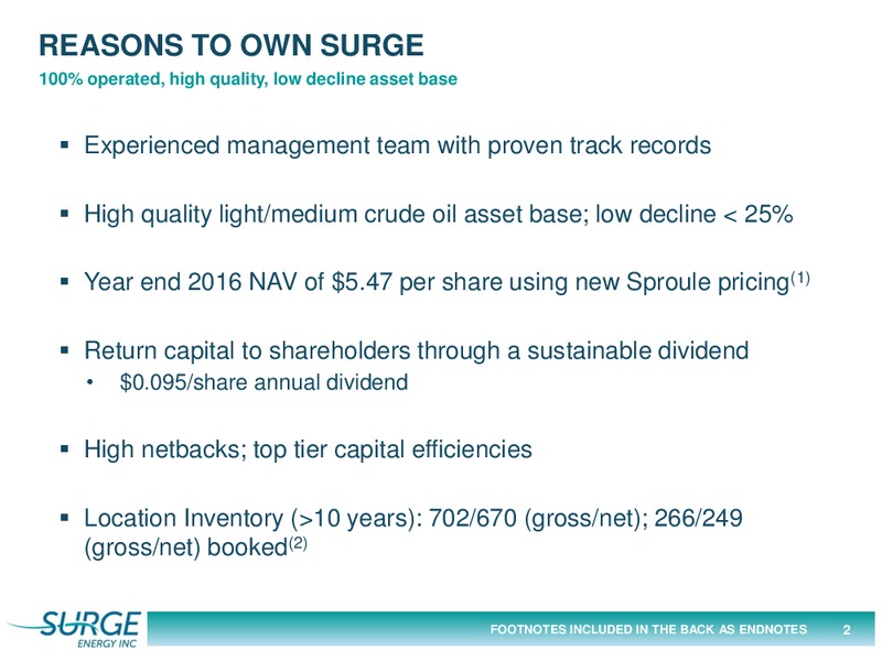 May 2017 Investor Presentation – Surge Energy Inc – slide 2