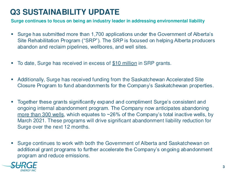 Q3 2020 Earnings Presentation – Surge Energy Inc – slide 3