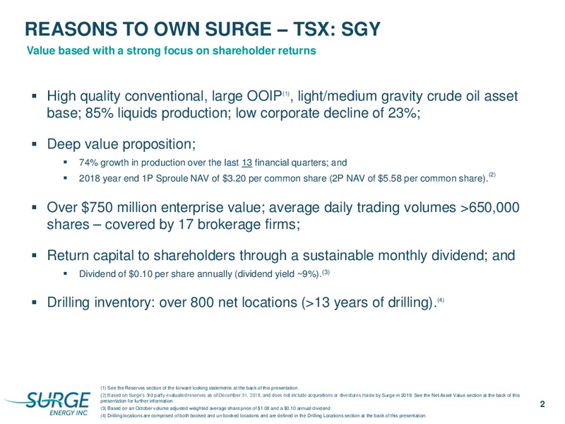 3Q 2019 Earnings Presentation – Surge Energy Inc – slide 2