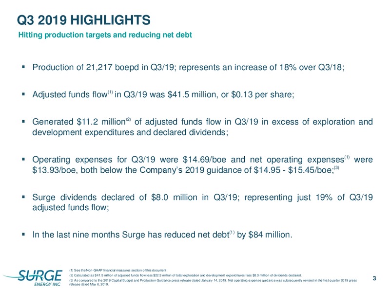 3Q 2019 Earnings Presentation – Surge Energy Inc – slide 3