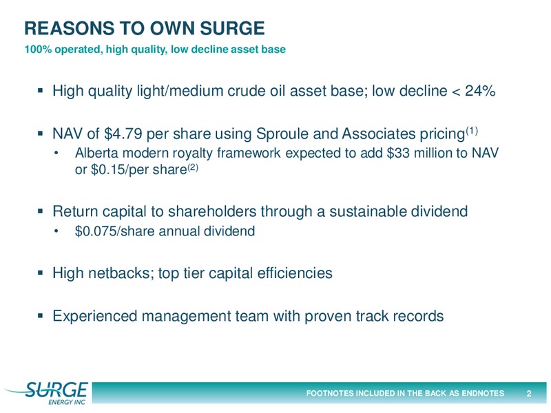 December 2016 Investor Presentation – Surge Energy Inc – slide 2