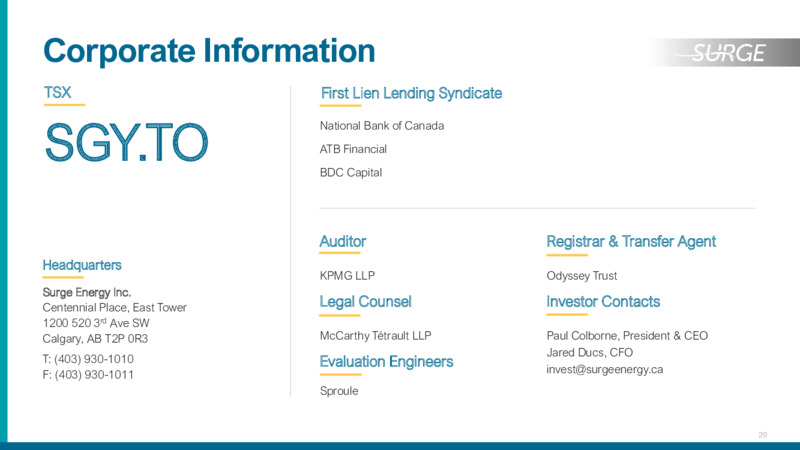 December 2023 Investor Presentation – Surge Energy Inc – slide 20
