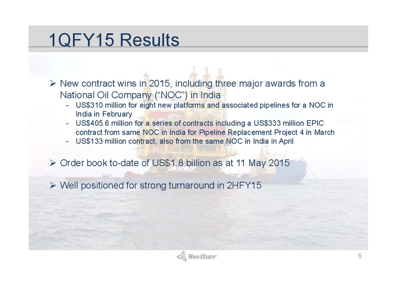 Q1 2015 EARNINGS CALL – Swiber Holdings Limited – slide 5