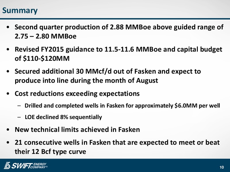 Q2 2015 Earnings Call – Swift Energy Co. – slide 9