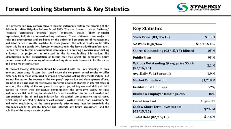 DUG Conference April 2015 – SRC Energy Inc – slide 2