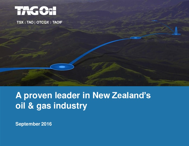 September 2016 Corporate Presentation – TAG Oil Ltd. – slide 1