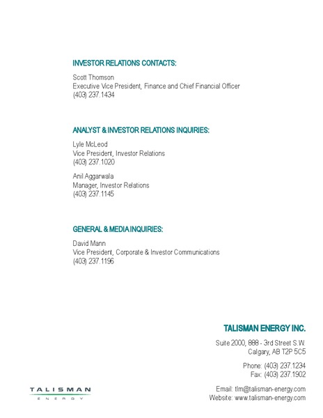 MAY 2012 INVESTOR OPEN HOUSE – Talisman Energy Inc. – slide 9