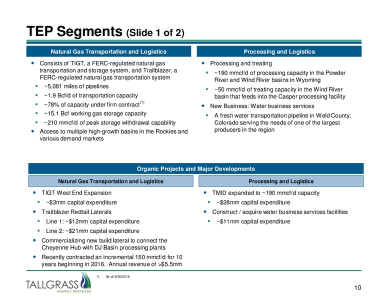 WELLS FARGO ENERGY SYMPOSIUM – Tallgrass Energy Partners, Lp – slide 9