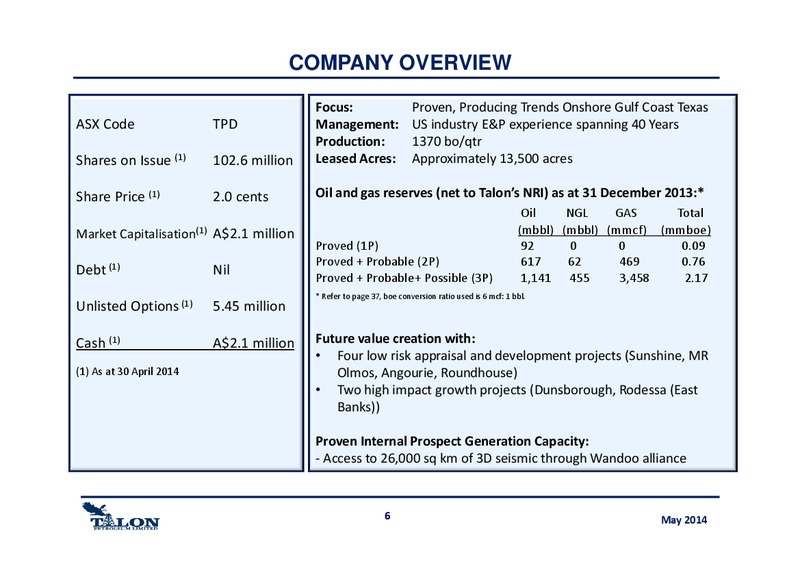 ANNUAL GENERAL MEETING – Talon Petroleum Limited – slide 6