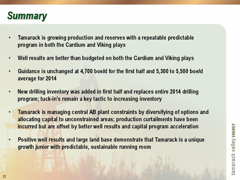 INVESTOR PRESENTATION – Tamarack Valley Energy Ltd. – slide 21