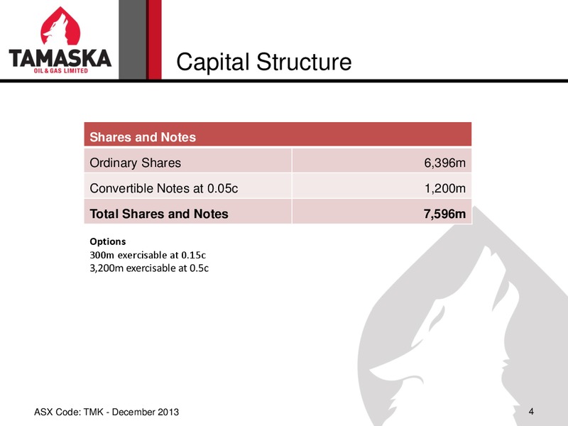 INVESTOR PRESENTATION – Tamaska Oil and Gas Ltd – slide 4